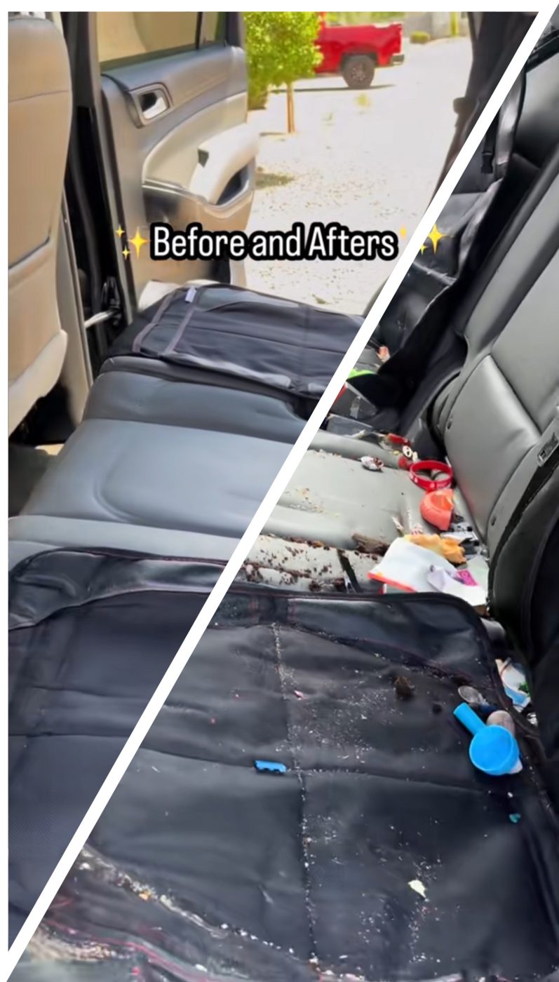 Interior car detailing before and after — seats and carpets shampooed